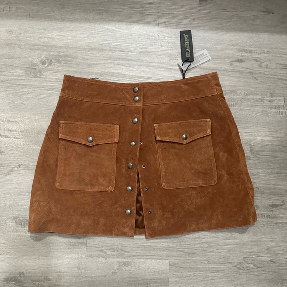 Blank NyC Brown Button-Front Suede Skirt real Sz 31 girls love miniskirt - Picture 1 of 5